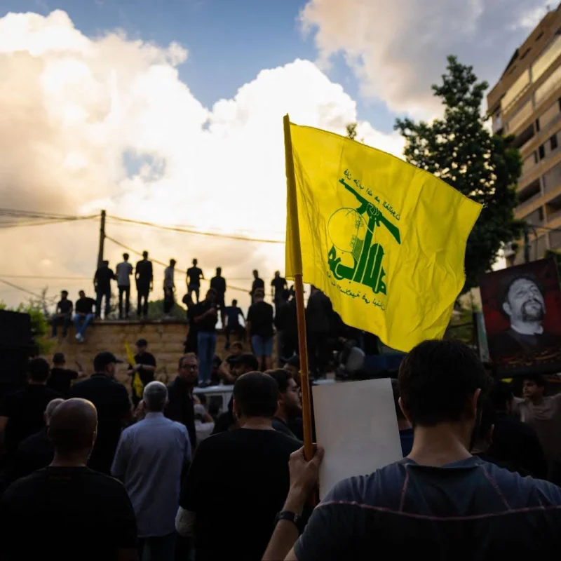 Hezbollah supporters at the funeral of Hezbollah commanders in Beirut, Lebanon; Oliver Marsden